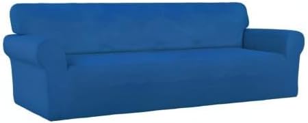 PureFit Stretch Couch Covers for Sofa 4 Seater Slipcovers Classic Blue | 1-Piece Sofa Cover Washable Soft Couch protector, Couch Slipcover with Non Skid Foam and Elastic Bottom for Kids, Dogs