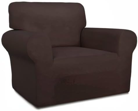PureFit Stretch Chair Covers Fleece Couch Covers for Sofa Chocolate | 1-Piece Spandex Couch Cover Soft Couch Protector, Sofa Cover Washable with Non Skid Foam and Elastic Bottom for Kids, Dogs