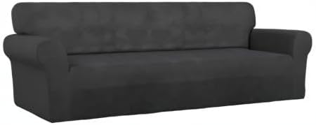 PureFit Stretch Couch Covers for Sofa 4 Seater Slipcovers Dark Gray | 1-Piece Sofa Cover Washable Soft Couch protector, Couch Slipcover with Non Skid Foam and Elastic Bottom for Kids, Dogs