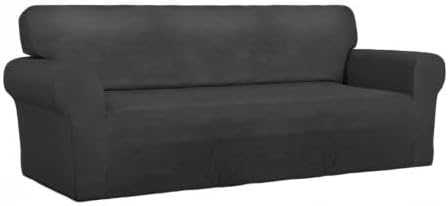 PureFit Stretch Couch Covers for Sofa Large Sofa Slipcovers Dark Gray | 1-Piece Spandex Couch cover Soft Couch protector, Sofa cover Washable with Non Skid Foam and Elastic Bottom for Kids, Dogs