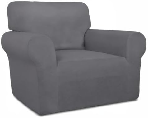 PureFit Super Stretch Chair Covers Fleece Couch Covers for Sofa Gray | 1-Piece Spandex Couch Cover Soft Couch Protector, Sofa Cover Washable with Non Skid Foam and Elastic Bottom for Kids, Dogs