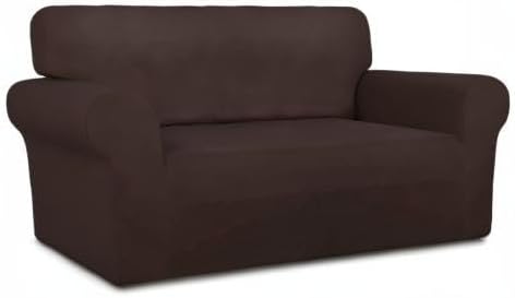 PureFit Stretch Loveseat Covers Fleece Couch Covers for Sofa Chocolate | 1-Piece Sofa Slipcover Soft Couch Protector, Sofa Cover Washable with Non Skid Foam and Elastic Bottom for Kids, Dogs