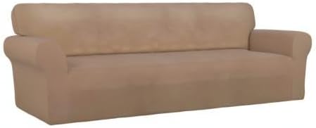 PureFit Stretch Couch Covers for Sofa 4 Seater Slipcovers Camel | 1-Piece Sofa Cover Washable Soft Couch protector, Couch Slipcover with Non Skid Foam and Elastic Bottom for Kids, Dogs