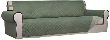 PureFit Reversible Quilted Couch Covers for Dogs Sofa Cover 4 Seater 88" | Greyish Green/Beige, Water Resistant Couch Protector, Washable Pet Couch Cover with Non Slip and Elastic Straps For Kids