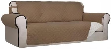 PureFit Reversible Quilted Sofa Cover Dog Couch Covers for Sofa, 66 in | Camel/Ivory, Water Resistant Couch Protector, Washable Pet Couch Cover with Non Slip and Elastic Straps For Kids