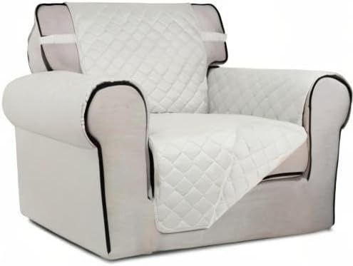 PureFit Reversible Quilted Sofa Cover, Water Resistant Slipcover Furniture Protector, Washable Couch Cover with Non Slip and Elastic Straps for Kids, Dogs, Pets (Chair, Ivory/Ivory) | Ivory/Ivory, Water Resistant Couch Protector, Washable Pet Couch Cov...