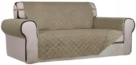 PureFit Reversible Quilted Couch Covers for Dogs Loveseat Sofa Cover 54" | Beige/Beige, Water Resistant Couch Protector, Washable Pet Couch Cover with Non Slip and Elastic Straps For Kids