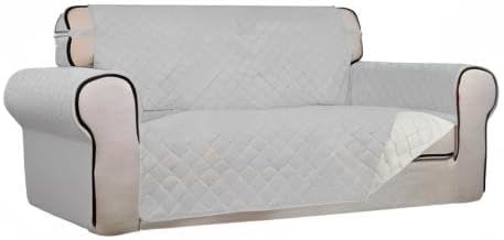 PureFit Reversible Quilted Couch Covers for Dogs Loveseat Sofa Cover 54" | Light Gray/Ivory, Water Resistant Couch Protector, Washable Pet Couch Cover with Non Slip and Elastic Straps For Kids