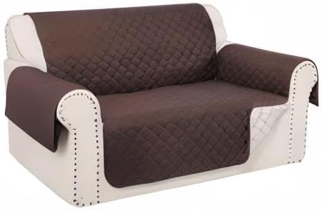 Reversible 45" Small Loveseat Sofa Covers, Chocolate/Beige | Loveseat Covers for Dogs Water Repellent, Friendly Furniture Protector with Elastic Straps for Living Room