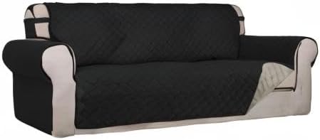 PureFit Reversible Quilted Couch Covers for Dogs Oversized Sofa Cover 78” | Black/Beige, Water Resistant Couch Protector, Washable Pet Couch Cover with Non Slip and Elastic Straps For Kids