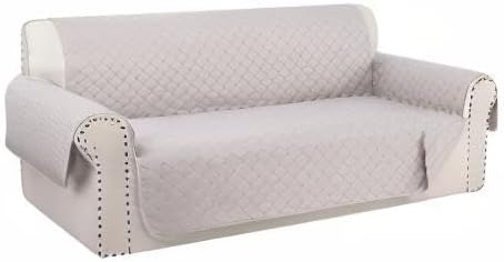 Reversible 4 Seater Sofa Cover 91" Large, Sofa, Beige/Beige | Couch Cover Furniture Protector with Foam Sticks Elastic Straps Furniture Protector for Pets Children Dog Cat
