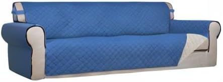 PureFit Reversible Quilted Couch Covers for Dogs Sofa Cover 4 Seater 88" | Blue/Ivory, Water Resistant Couch Protector, Washable Pet Couch Cover with Non Slip and Elastic Straps For Kids
