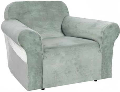 H.VERSAILTEX Stretch Velvet Armchair Cover Couch Covers 1 Cushion Chair Slipcover for Living Room Furniture Cover Crafted from Thick Comfy Rich Velour (Chair 31"-49", Sea Grass)