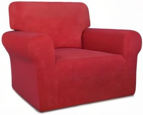 PureFit Super Stretch Chair Covers Fleece Couch Covers for Sofa Red | 1-Piece Spandex Couch Cover Soft Couch Protector, Sofa Cover Washable with Non Skid Foam and Elastic Bottom for Kids, Dogs