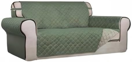 PureFit Reversible Quilted Couch Covers for Dogs Loveseat Sofa Cover 54" | Greyish Green/Beige, Water Resistant Couch Protector, Washable Pet Couch Cover with Non Slip and Elastic Straps For Kids