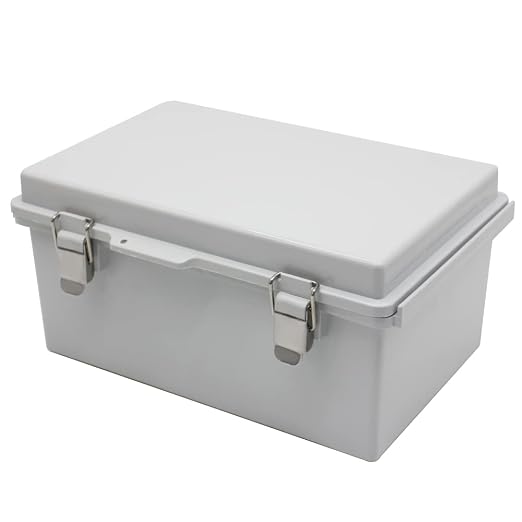 Clear Hinged Cover Stainless Steel Latch, IP67 Waterproof Electrical Weatherproof Junction Box, PVC Plastic Grey Case 11.4×7.5×5.5 inch(290×190×140mm)