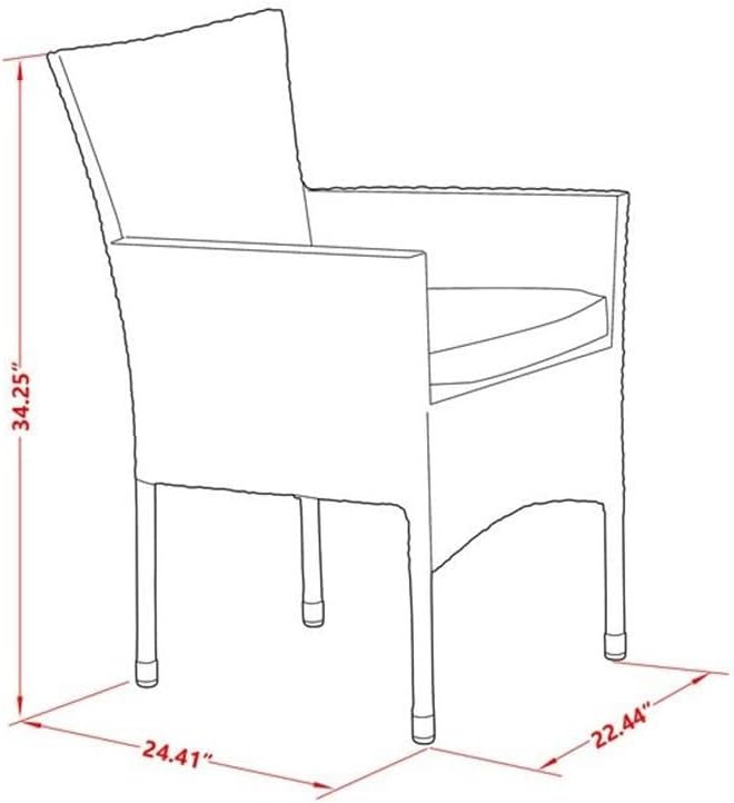 East West Furniture OSBK7-02A 7 Piece Outdoor Wicker Patio Furniture Sets Consist of a Rectangle Bistro Table with Glass Top and 6 Balcony Armchair with Cushion, 36x60 Inch, Brown