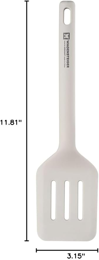 Wagensteiger Light Gray Silicone Slotted Spatula: Cooking Turner with Heat Resistant, Non-stick Cookware Safe, Gentle Head Design, BPA Free (11.81inch x 3.15inch)
