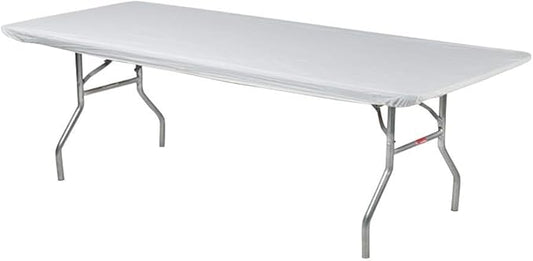 6' Rectangular Plastic Table Covers, Bundle of 10, White, Water Resistant, Elastic, Fitted for Banquet Tables (6 Feet)