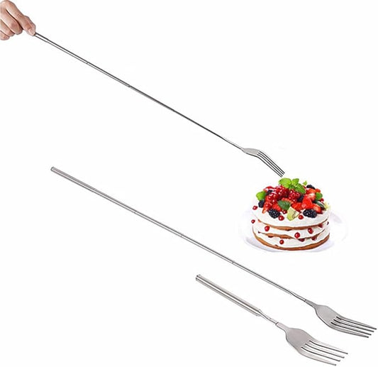 2PCS extendable fork set, stainless steel extendable camping barbecue fork, marshmallow grill stick, long handled dessert fruit fork, portable outdoor cooking tool
