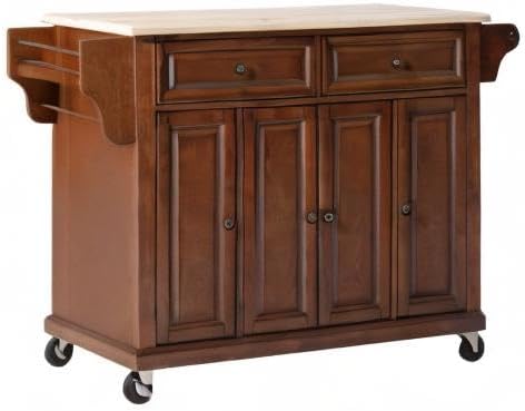 Crosley Furniture Full Size Wood Top Rolling Kitchen Island Storage Cart, Microwave Stand, Spice Rack, Cherry