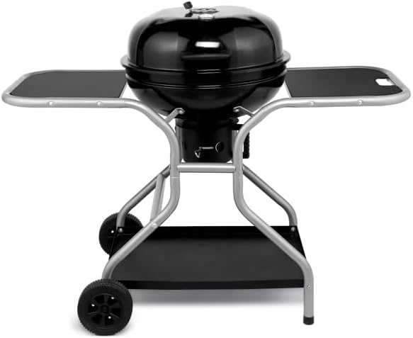 Black Charcoal Grills with Table, Portable BBQ Grill for Outdoor Camping, Barbecue Grill with Cover, Kettle Grill for Outdoor Cooking Family Party
