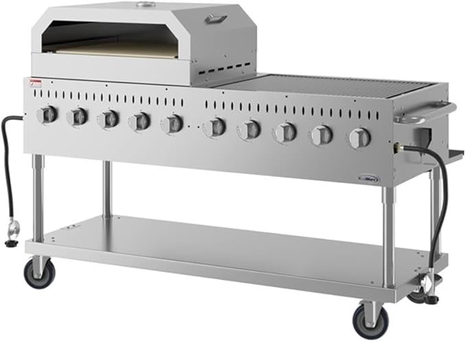 Pemberly Row 72" Commercial Outdoor Propane Gas Grill with Dual 36" Pizza Ovens, 10-Burner Stainless Steel BBQ