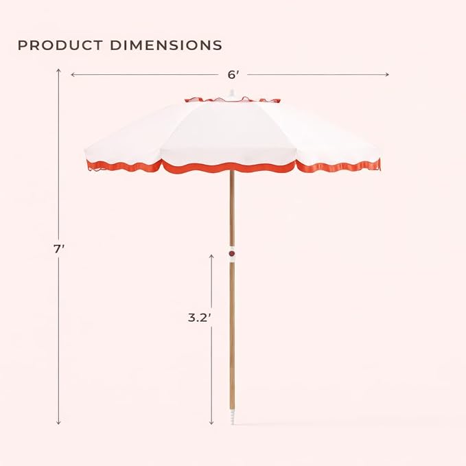 6FT Patio Beach Umbrella, UPF 50+ Sun Shade, Adjustable Tilt | Portable & Vented Outdoor Umbrella for Sand, Backyard & Garden, Harbour Rosé Pink (Light Pink & Orange)