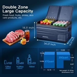 BODEGACOOLER 12 Volt Car Refrigerator,Dual Zone APP Control, Designed with Removable 2-Way Door Portable Freezer,79 Quart-4℉-68℉ RV Electric Cooler 12/24V DC and 100-240V AC for Camping,Travel,RV