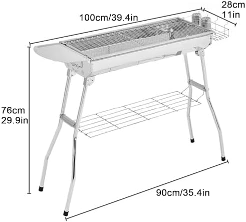 Portable Charcoal Grill - Stainless Steel BBQ Grill for Outdoor Camping Tailgating Picnics & Beach Parties - Compact Lightweight & Easy to Clean Portable BBQ Grill