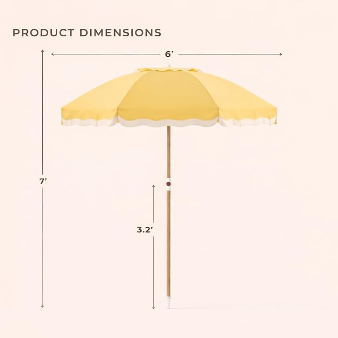 6FT Patio Beach Umbrella, UPF 50+ Sun Shade, Adjustable Tilt | Portable & Vented Outdoor Umbrella for Sand, Backyard & Garden, Harbour Mimosa (Yellow & Ivory)