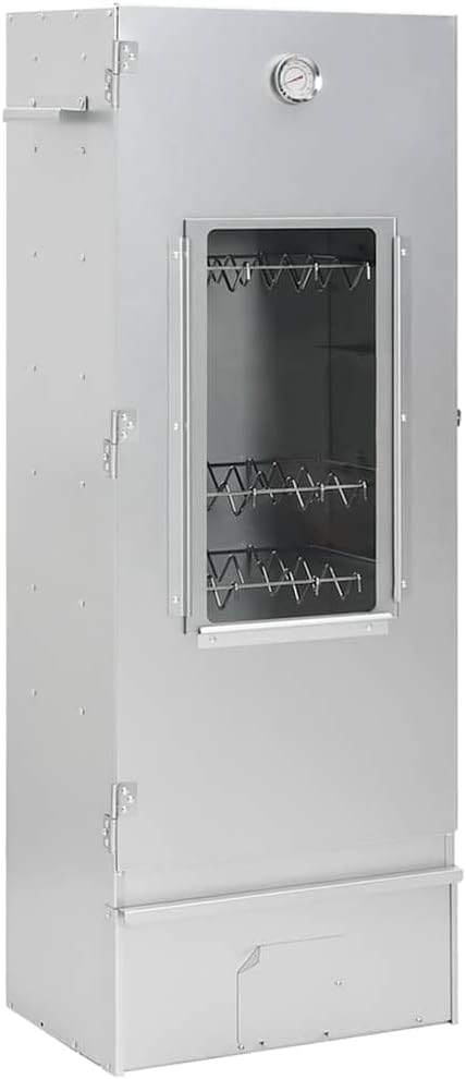 Outdoor BBQ Oven Smoker with Prep Table, Galvanized Steel Vertical Smoking Grill with Thermometer, Glass Window, Storage Shelves, and Wood Chips, 43.3 Inch Tall