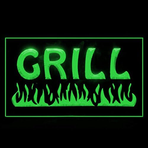 110032 Fire Grill Bar Restaurant BBQ Steakhouse Open Display LED Light Neon Sign (21.5" X 12", Green)