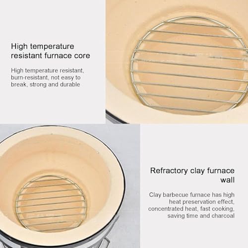 Table Top Round Clay Charcoal Stove, Japanese Ceramic Pottery Barbecue Stove, Outdoor Charcoal Stove with Wire Mesh Grill (A)