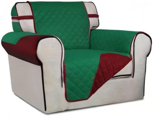 PureFit Reversible Chair Sofa Cover Dog Couch Covers for Sofa, 25.5 in | Green/Red, Water Resistant Couch Protector, Washable Pet Couch Cover with Non Slip and Elastic Straps For Kids