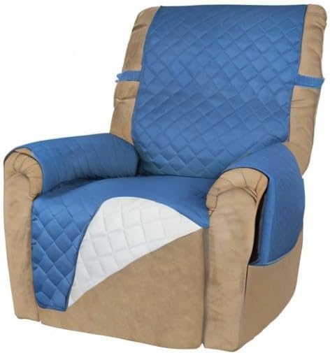 PureFit Reversible Recliner Chair Covers Couch Covers for Dogs, 19 in | Blue/Ivory, Water Resistant Couch Protector, Washable Pet Couch Cover with Non Slip and Elastic Straps For Kids