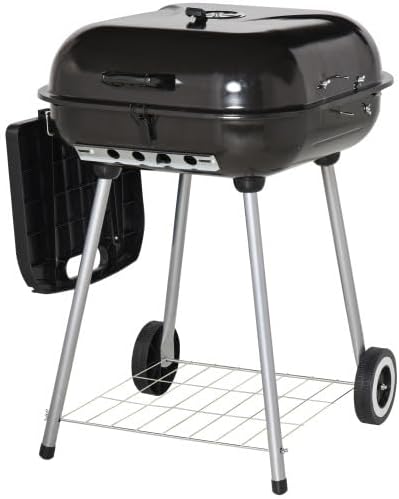 【kosevpou】21" Portable Charcoal Grill with Wheels and Bottom Shelf, BBQ Smoker with Adjustable Vents on Lid for Picnic Camping Backyard Cooking, Black,35 x 23.5 x 32.75 Inches