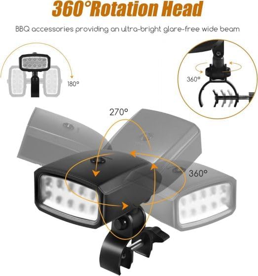 Grill Light,BBQ Lights for Grill Super Bright LED Lights, Adjustable Handle with 360 Degree Rotation, Round & Square Bars Light on Any BBQ Pit, Grill Lights for Cooking and Outdoor Use