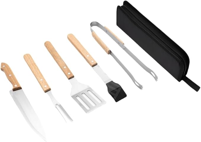Multifunctional BBQ Grill Tool Set,5 PCS with Carry Bag,Wooden Handles,Griddle Accessories Set,Stainless Steel Grill Spatula Kit for Outdoor Camping Grilling,Party and Picnic,Gift for Men Husband