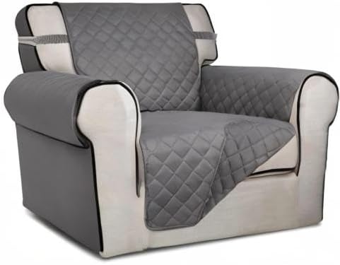 PureFit Reversible Chair Sofa Cover Dog Couch Covers for Sofa, 25.5 in | Gray/Gray, Water Resistant Couch Protector, Washable Pet Couch Cover with Non Slip and Elastic Straps For Kids