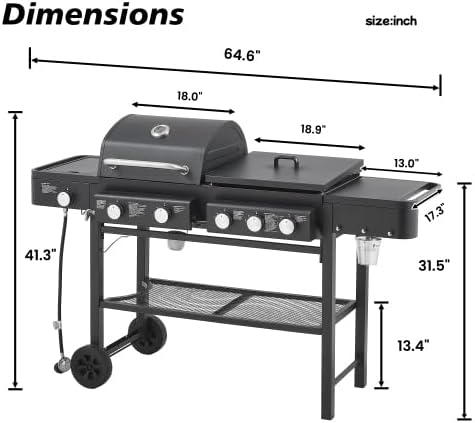 3-in-1 Outdoor BBQ Grill Combo – Gas & Charcoal Grill with Side Burner, Large Cooking Area, Multi-Function Barbecue Grill with Side Shelves & Wheels for Backyard, Patio & Party
