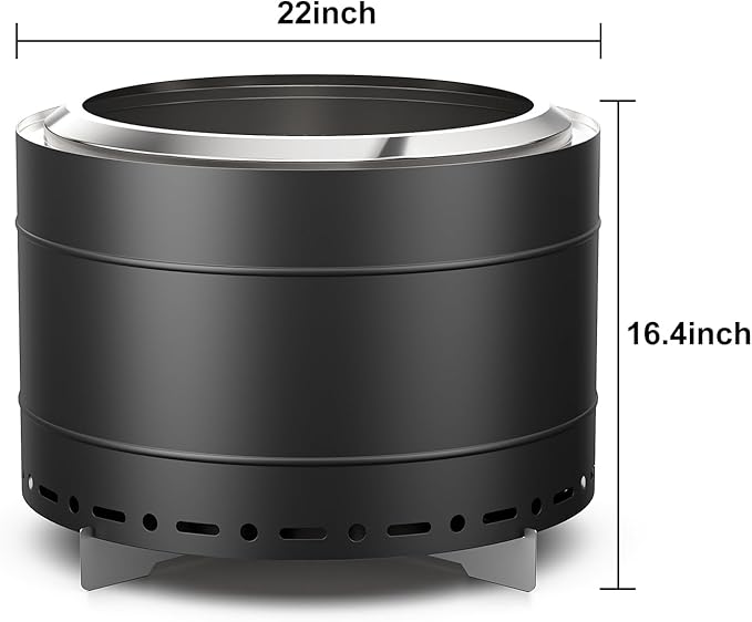 Panovue 22 inch Smokeless Fire Pit with Carry Bag, Stainless Steel Outdoor Smokeless Firepit, Wood Burning Fire Pits for Camping, Bonfire,Low Smoke Firepit for Outside(Black)