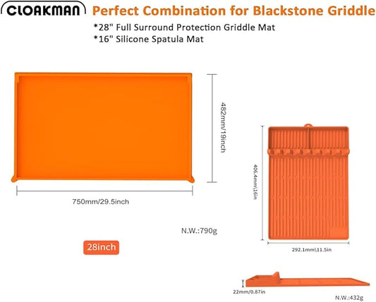 Full-Edge 28" Silicone Griddle Cover, with 16" Silicone Spatula Mat, Compatible with Blackstone Griddle, Perfect All-Season Outdoor Protection Combination