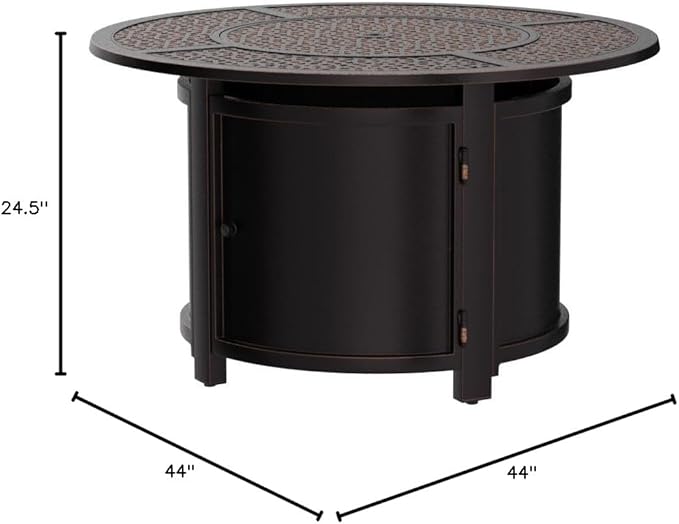 Aluminum 57,0000 BTU 44 in. Round Propane Black Fire Pit Table with Fire Beads, Lid, Propane Tank Cover and Table Fabric Covers in Copper Finish