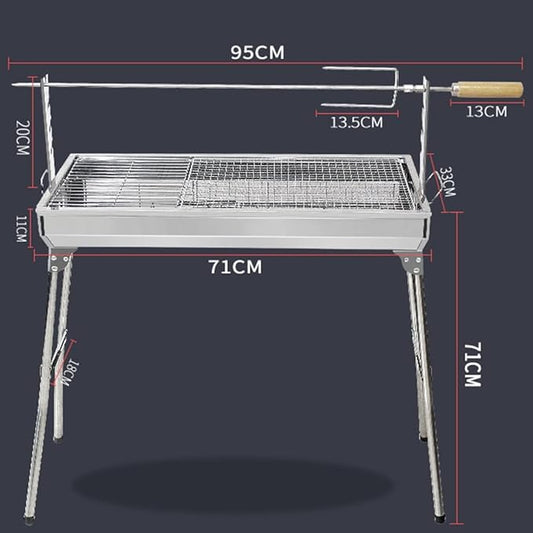 Folding Portable Barbecue Charcoal Grill, BBQ Tool, Barbecue Outdoor Stainless Steel Smoker Grill for Outdoor Cooking Camping Picnics Beach (Silver 95 * 33 * 71cm)