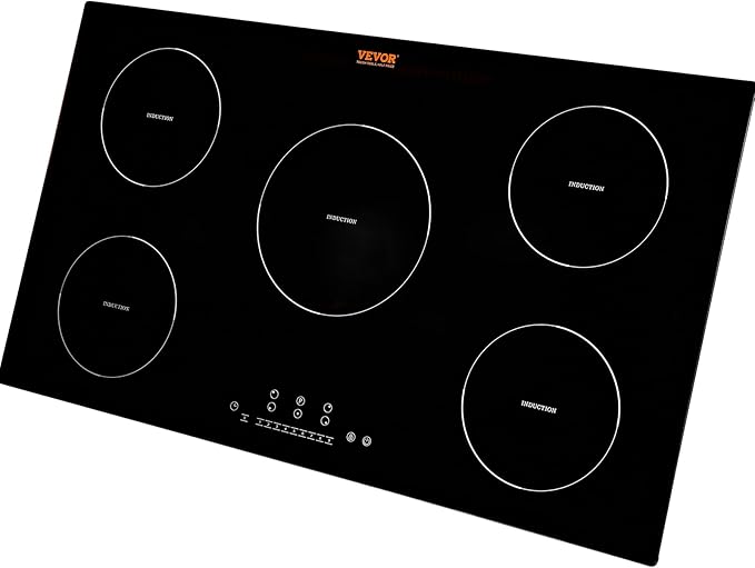 VEVOR Electric Cooktop, 5 Burners, 36'' Induction Stove Top, Built-in Magnetic Cooktop 9200W, 9 Heating Level Multifunctional Burner, LED Touch Screen w/Child Lock & Over-Temperature Protection