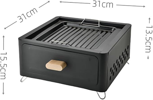 LOGOFUN Portable Charcoal Grill with Enamel Griddle Pan Japanese Style Tabletop BBQ for Outdoor Camping Folding Barbecue Hibachi Backyard Patio Balcony