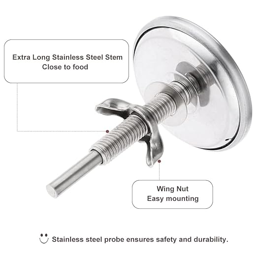 2 3/8" Face 800F Charcoal BBQ Thermometer, Barbecue Temperature Gauge Grill Pit Wood Smoker Outdoor Meat Beef Pork Lamb Cooking Heating Camping Replacement Parts