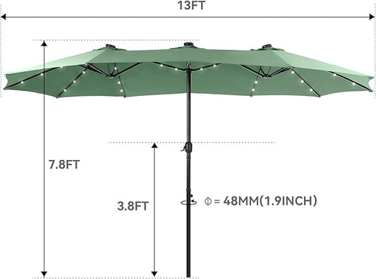 GREEN PARTY 15 ft Large Outdoor Patio Umbrella with Solar Led Lights & Base Included, Double-Sided Rectangular Table Umbrella with Stand, Market Umbrellas for Deck Poolside Garden Backyard, Mint Green