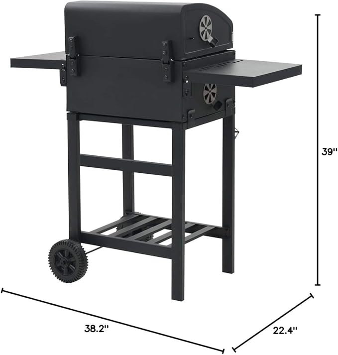 Charcoal-Fueled BBQ Grill,Charcoal BBQ Barbecue Grill Camping Stand for Outdoor Cooking Heavy Duty,for Tailgating Patio Backyard Camping and Anywhere,With 2 Wheels, with Bottom Shelf Black